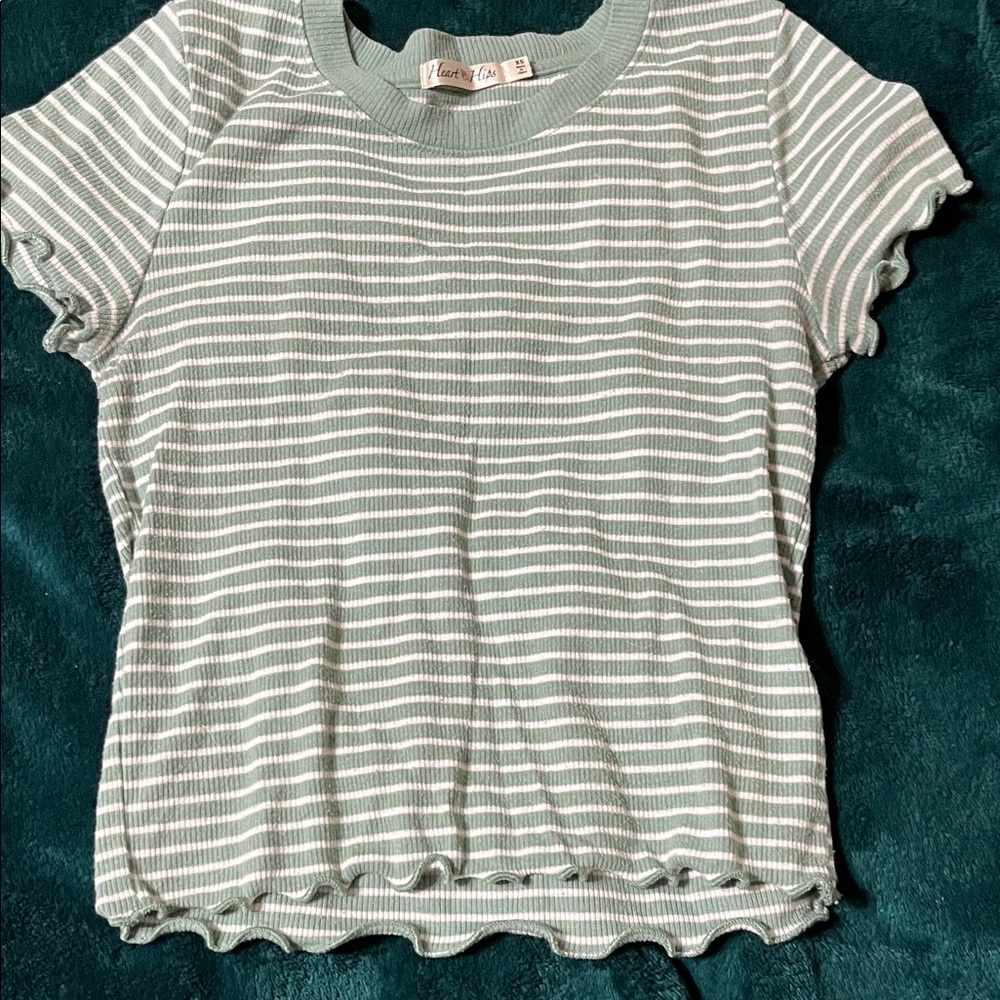 Heart & Hips Green Striped Kids Tee